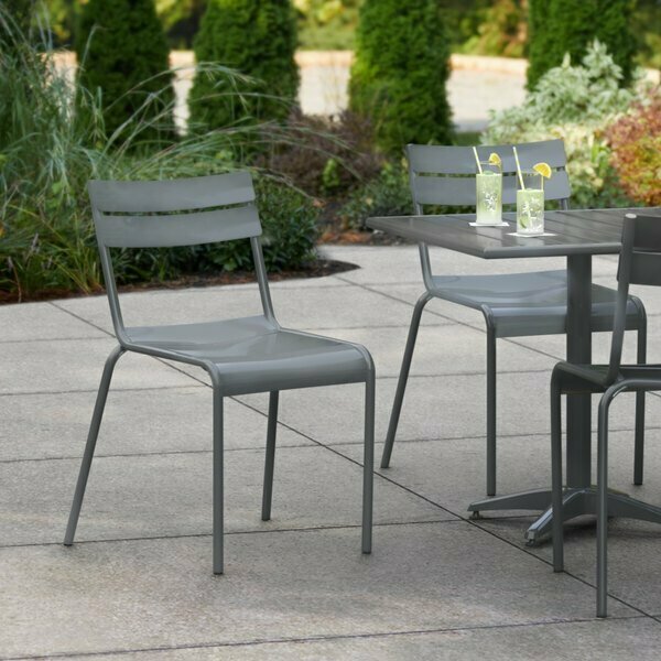 Lancaster Table & Seating Matte Gray Powder Coated Aluminum Outdoor Side Chair 427CALUSDGY